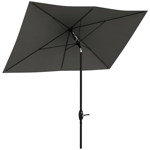 Image of Outsunny 3 x 2 m Garden Parasol Umbrella with Aluminium Pole, UPF 50+ Rectangular Outdoor Table Parasol Sun Shade with Crank & Push Button Tilt, Metal Ribs, Dark Grey