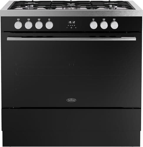 Image of Belling BEL RCA VISION SGL 90DF 90cm wide Dual Fuel Range Cooker with Gas Hob - Black/Silver Steel - A Rated