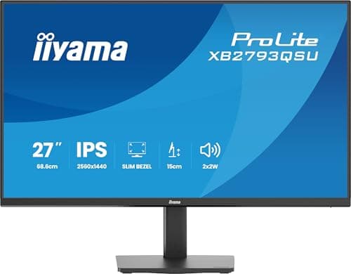 Image of iiyama ProLite XB793QSU‑B1 27 inch IPS LED Monitor QHD HDMI DP USB 2.0 Slim‑Line Height Adjustment Pivot Adaptive Sync Energy Class D Black
