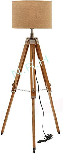 Image of Nautical Wooden Tripod Floor Lamp Natural Finish Adjustable Height Home Decor Tripod (Without Shade)