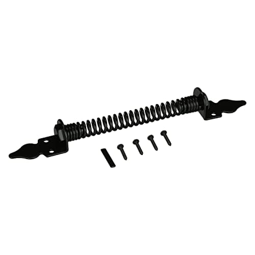 Image of ADVANTAGE INDUSTRIES Gate Spring for Wood Fence, Self Closing and Adjustable, 13.75" Heavy Duty Wood Gate Spring, Hardware and Screws Included, Zinc Plated Steel, Black