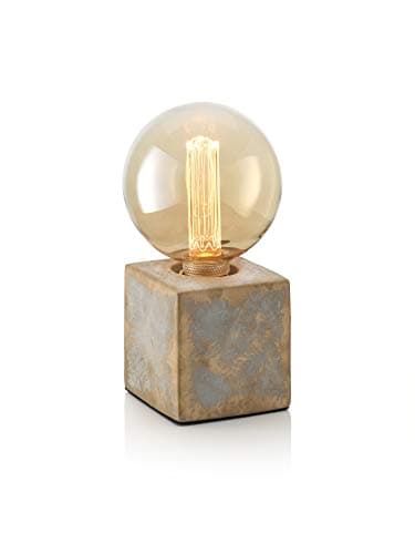 Image of Auraglow Mysa Modern Contemporary Bronzed Effect Stone Cement Cube Bedside Desk Table Lamp/Light - Table Lamp Only