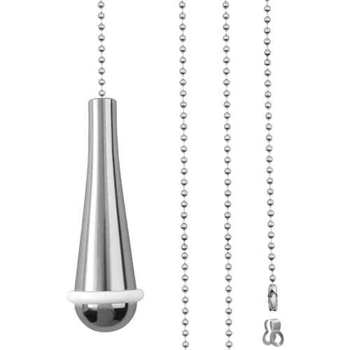 Image of LongZYU Bathroom Light Pull Cord Handle Chrome Teardrop-Light String Pull Weight with 85cm Length Stainless Steel Bead Chain Extension for Bathroom Toilet Light Ceiling Lights Fan Switch, Silver