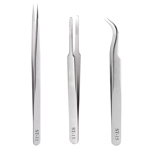 Image of YIKUBO 3PCS Precision Tweezers Silver Stainless Steel Tweezers,Ultra-Fine, High-Precision, Thin, for Eyelashes, Nails, and Jewelry Watch DIY Crafts