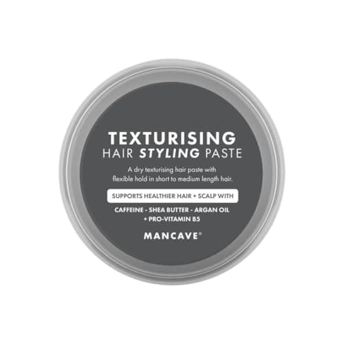 Image of ManCave Texturising Hair Paste for Men, Natural Looking Texture and Definition with Panthenol, Arginine and Caffeine, Flexible and Reworkable Hold, Vegan, Cruelty Free, 75 ml, Packaging May Vary