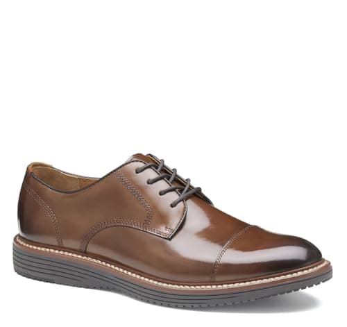 Image of Johnston & Murphy Men’s Upton Cap Toe Lace-Up Oxford Dress Shoe, Tan Full Grain, 8.5