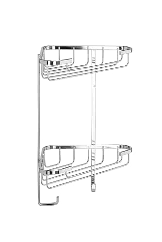 Image of Croydex Small Corner Shower Caddy - Durable Steel Bathroom Shelves with Chrome Finish for Modern Bathrooms, 2-Tier Shower Corner Shelves with Hooks, Easy Installation, 5kg Load Capacity