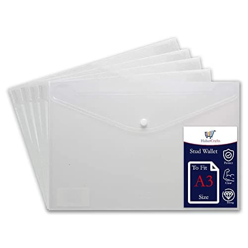 Image of A3 Plastic Wallets Clear Popper Wallet Envelope Folders Transparent School Document Folder Press Stud Wallet Carry File Pockets Plastic Folder Office Files Button Closure (to Fit A3 Size - 5 Files)