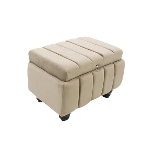 Image of HomeHarmony®Velvet Ottoman Chair Storage Stool Seat Footrest Footstool With Rustic Look Feet (Linear Mink)