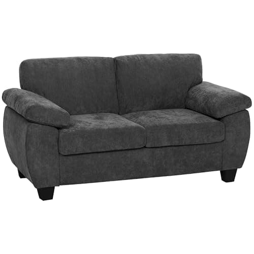 Image of HOMCOM 2 Seater Sofa, 156cm Chenille Loveseat Sofa with Thick Spring Cushions, Wide Padded Armrests, Couch Settee for Small Space, Living Room, Bedroom, Home Office, 300KG Capacity, Dark Grey