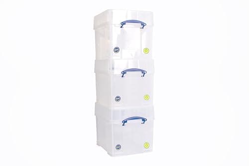 Image of Really Useful Box Plastic Storage 35 Litre With XXL Lid Clear (Pack Of 3)