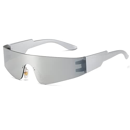 Image of Ggpyyon Wrap Around Sunglasses for Women Men Fashion One Piece Flat Top Shield Eyewear Y2k Futuristic Mirrored Shades Sun Glasses(Silver/Silver Mirrored)