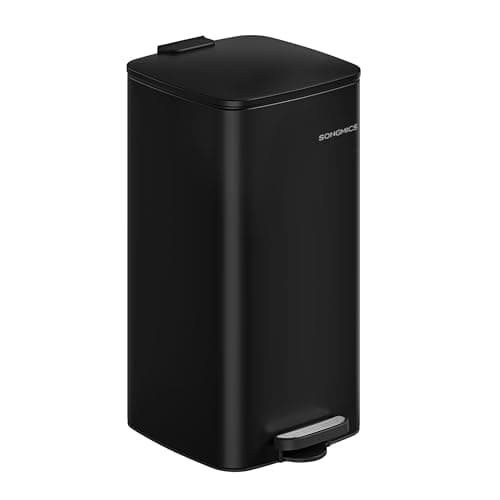 Image of SONGMICS Kitchen Bin, 8-Gallon (30 L) Trash Bin, Steel Pedal Bin, with Inner Bucket, Soft Close and Stays Open, Ink Black LTB593B02
