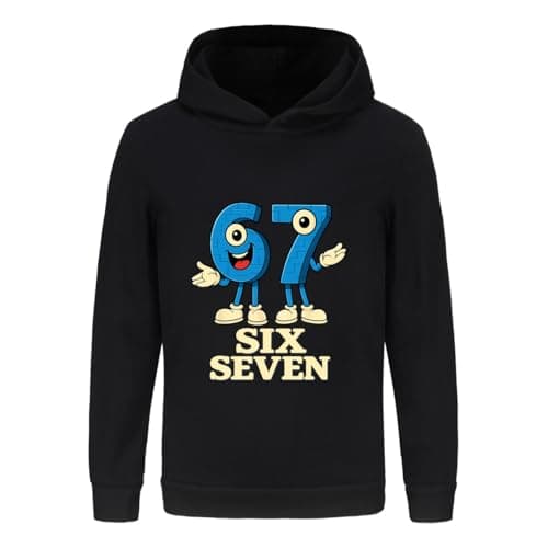 Image of SharkBebe Boys MEME Hoodies Six Seven Sweatshirts Game Jumper 67 Kids Cotton Pullover Top Hoodie Ages 4-13 Years (UK, Age, 11 Years, 12 Years, Regular, Black)