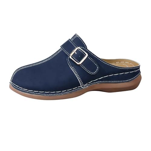 Image of Women Clog Wedge Sandals with Orthopedic Platform Arch Support Mule Slides Summer Closed Toe Slip on Non-Slip Mule Casual Retro Flower Trendy Vacation Resort Outdoor Mules (Navy, 4)