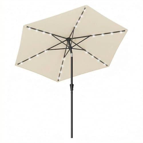 Image of SONGMICS 2.7 m Garden Parasol Umbrella, 32 Solar Powered LED Lights, UPF 50+, 30° Dual-Tilt System, Outdoor Terrace Pool Balcony, Without Base, Beige GPU040M01V1