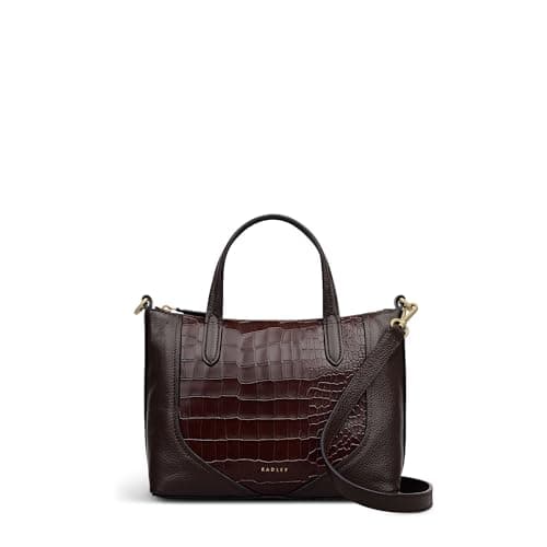 Image of RADLEY London Wood Park - Faux Croc Women's Leather Small Ziptop Top Handle, Dark Oak