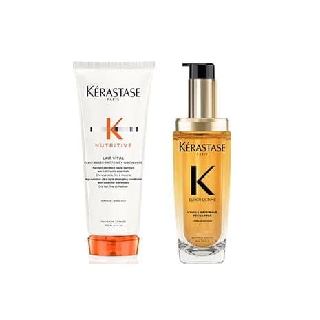 Image of Kérastase Elixir Ultime L'Huile Originale Hair Oil Refillable 75ml and Kérastase Nutritive Lait Vital High Nutrition Ultra-Light Conditioner 200ml