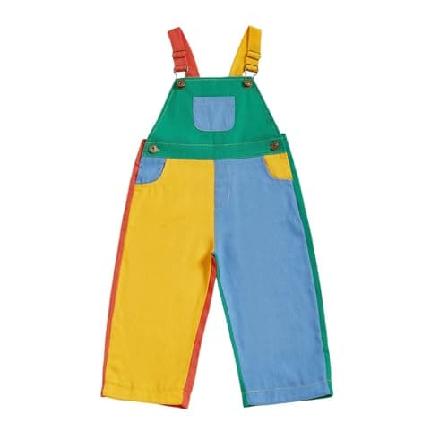 Image of Beinvibe Kids Toddler Boys Girls Denim Dungarees Sleeveless Color Block Overalls Shortalls Baby Summer Clothes Outfits (Blue, 3-4 Years)