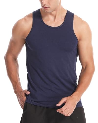 Image of Men's Tank Tops Cotton Vest Gym Workout Bodybuilding Fitness Tee Sleeveless Muscle Shirts Navy Blue M
