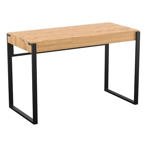 Image of AVF Ridgewood Desk Table – 100cm Slimline Rustic Wood Effect Console Desk with Black Steel Frame, Space-Saving Home Office Table with Adjustable Feet, Easy Assembly (Light Wood)