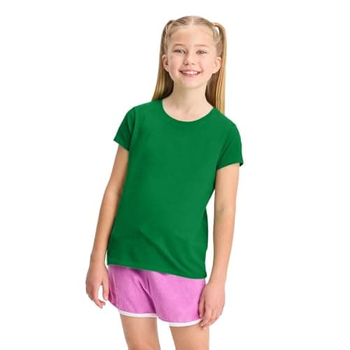 Image of Girls Plain T-Shirt 100% Cotton Kids Crew Neck Short Sleeve School PE Basic Summer Tee Top Jade Green 3-4 Years