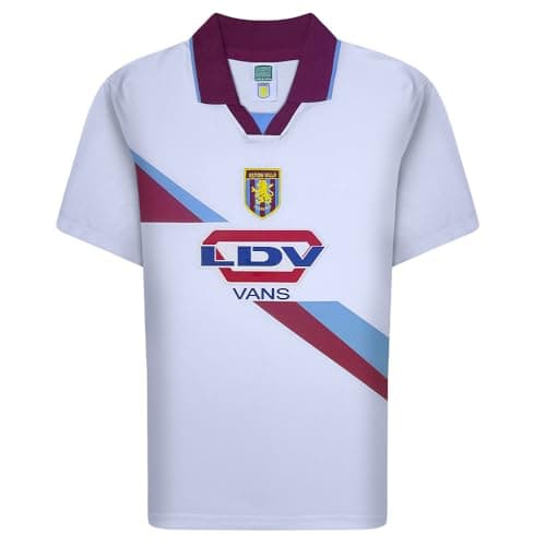Image of Score Draw Aston Villa 2000 Away Retro Football Shirt White/Claret Medium Polyester
