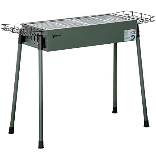 Image of Outsunny Portable Charcoal Barbecue BBQ Grill with Seasoning Baskets and Hooks, Compact Stainless Steel Cooker for Camping Picnic Hiking Garden Party Festival Dark Green
