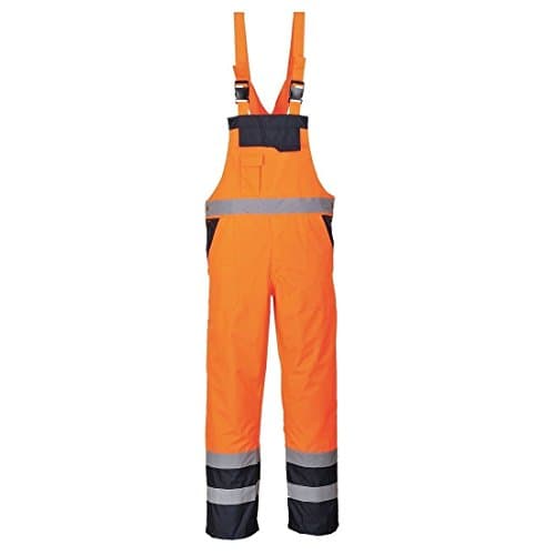 Image of Stormway Men's Hi Vis Contrast Bib and Brace Waterproof Workwear Ulined Dungarees Overall Orange/Navy XXX-Large