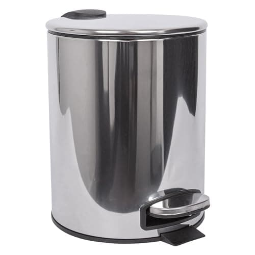 Image of Harbour Housewares 5L Bathroom Bin - Chrome - Round Stainless Steel Pedal Bin Slim Kitchen Rubbish Trash Can Garbage Dustbin with Lid and Inner Liner Bucket