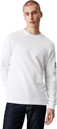 Image of Calvin Klein Jeans Men Long-Sleeve T-Shirt Badge Waffle LS Basic, White (Bright White), M