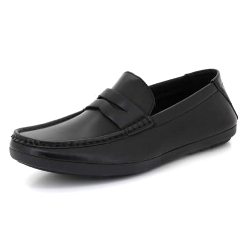 Image of Mens Classic Penny Loafers Slip-On Driving Faux Leather Moccasins Cushioned Insole Flexible Outsole Casual Comfort Everyday Gents Black Shoes Size 9 UK 43 EU