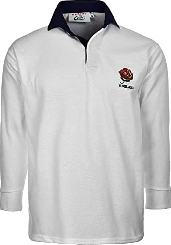 Image of Fashion Link England Rugby Shirt Men’s Long Sleeve - Rugby Jersey for Fans and Players (M, White)