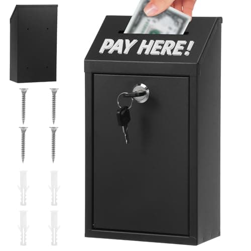 Image of Metal Donation Box with Lock and Key Wall Mounted Safe Suggestion Boxes Charity Collection Donation Box Outside Money Cash Drop Boxes for for Home Office Outdoor Door