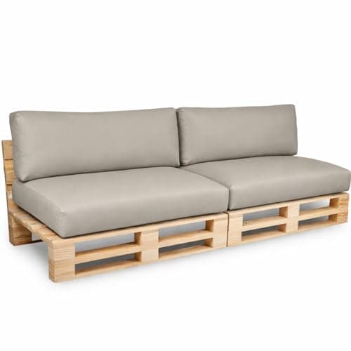 Image of bananair - Pallet Cushions Outdoor - Waterproof & UV Resistant Fabric - Comfortable Foam Padded Garden Furniture Cushions (2 Seats 120x80 cm + 2 Backs 120x40 cm, Light Grey)