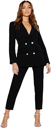 Image of Womens Ladies Gold Button Front Military Style Double Brested Blazer Coat Jacket, 16-18, Black