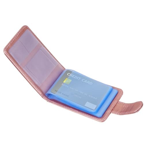 Image of wisdompro Credit Card Holder for Men & Women, PU Leather RFID Blocking Debit Card Wallet ID Card Bank Card Case with Magnetic Shut (Build in 20 Card Slot) - Horizontal Rose Gold