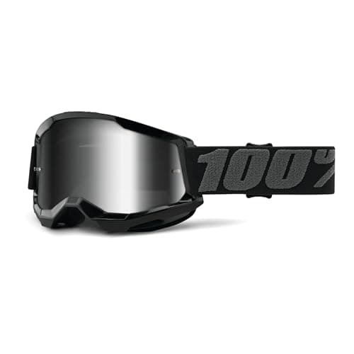 Image of 100% Strata 2 Goggles | Mirrored & Clear Lens Options | MTB/MX Goggles – Anti-Fog, Sweat-Absorbing Foam, Silicone Strap | Adult Off-Road Riding Eyewear Protection (Black, Silver Mirro)