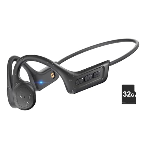 Image of SilisoundTek Bone Conduction Headphones,Waterproof IP68,Wireless Bluetooth 5.3 Earphones with Microphone, Built-in 32GB MP3 Open Ear Bluetooth Headphones for Running (Matt Black)