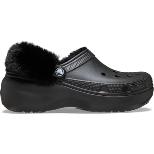 Image of Crocs Classic Platform Fuzz Lined Clog Black Size 4 UK Women