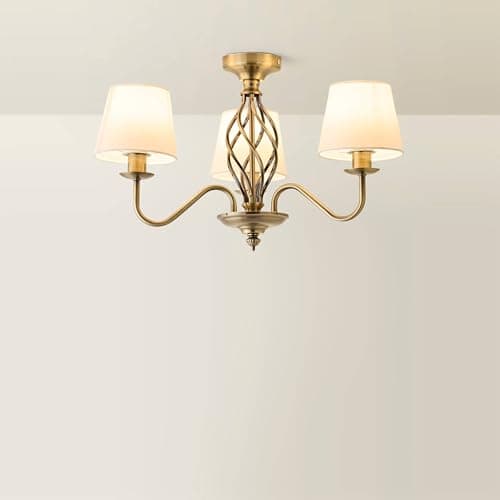 Image of ValueLights | Antique Brass 3 Light Chandelier with Fabric Lampshade | Chandeliers, Home Décor & Improvement Essential | Mains Wired