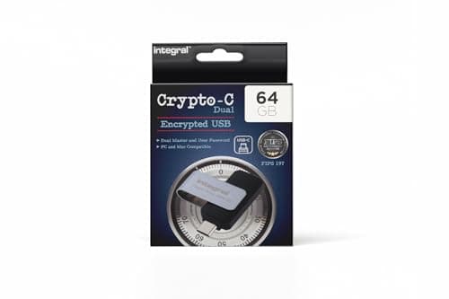 Image of Integral 64GB Crypto-C Dual Encrypted USB Flash Memory Drive, AES-XTS 256-Bit Hardware Encrypted USB 3.2 with Secure Dual Password - Certified to FIPS 197, Compatible with Mac, MacBook, PC, laptop