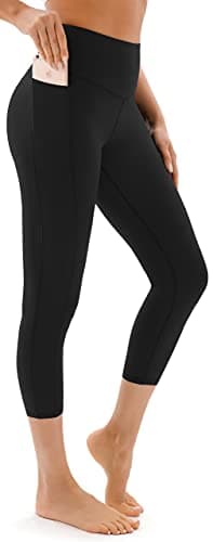 Image of JOYSPELS Women's Gym Capri Leggings with Pockets - High Waisted Tummy Control Cropped Yoga Pants for Workout, Running, Daily Leisure Black M