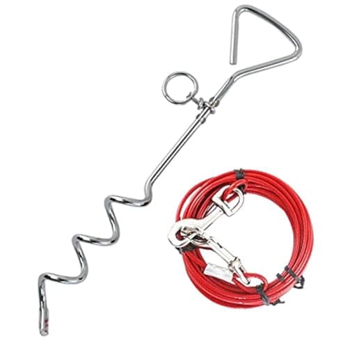 Image of Taylor & Brown Heavy Duty Dog Tie Out Cable with Spiral Ground Stake Sturdy Puppy Pet Dog Stake and Dog Leash for Outdoor, Yard or Camping (10ft (3m))
