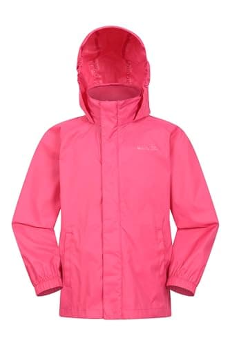 Image of Mountain Warehouse Pakka Kids Waterproof Jacket - Wind Resistant, Lightweight,Breathable Rain Coat for Girls & Boys, Packaway Bag - For Rain, Spring Summer Bright Pink Teen Size 13 Years