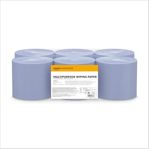 Image of AmazonCommercial Multipurpose Paper Towel, 2-ply Centrefeed, Blue Roll Recycled, 6 Rolls (1 Pack), 450 Sheets per Roll, Sheet Size: 16 x 20 cm