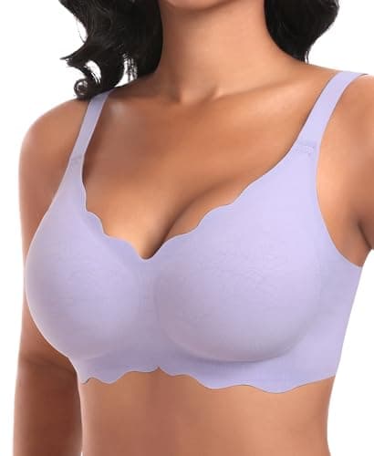 Image of Ganado Seamless Non Wired Bras for Women Wireless Support Push Up Bra for Large Breasts Comfort Soft Padded Ladies Bras Scalloped T Shirt Sleep Bralettes with Extra Extender (#1 Purple,M)