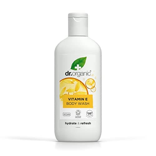 Image of Dr Organic Vitamin E Body Wash, Shower Gel, All Skin Types, Natural, Vegan, Cruelty-Free, Paraben & SLS-Free, Recyclable & Recycled Ocean Bound Plastic, Certified Organic, 250ml, Packaging may vary