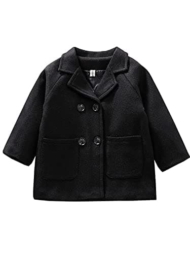 Image of YILEEGOO Toddler Kids Trench Coat Baby Girl Boy Lapel Double Breasted Wool Pea Coat Outwear Winter Warm Overcoat Jacket (Black, 5-6 Years)