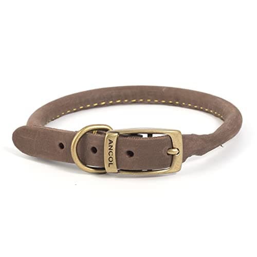 Image of Ancol Timberwolf Leather Round Collar Sable 45cm-54cm Size 6